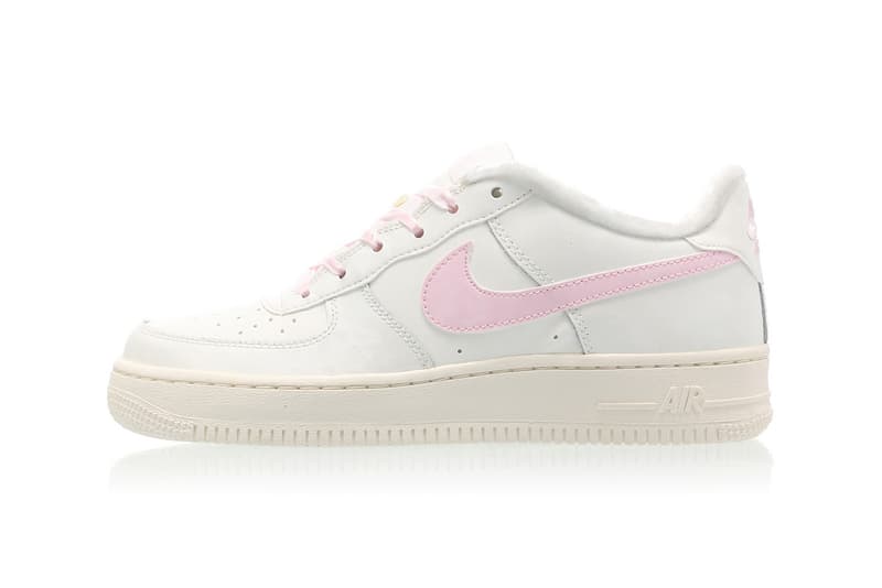 nike air force 1 womens millennial pastel arctic pink swoosh ribbon white off-white furry fuzzy fur-lined sneakers