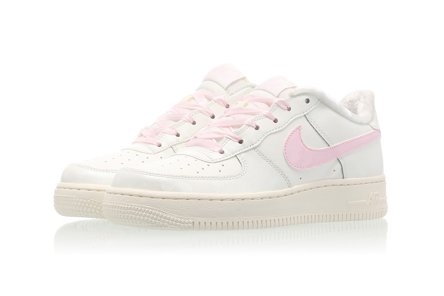 nike air force 1 womens millennial pastel arctic pink swoosh ribbon white off-white furry fuzzy fur-lined sneakers