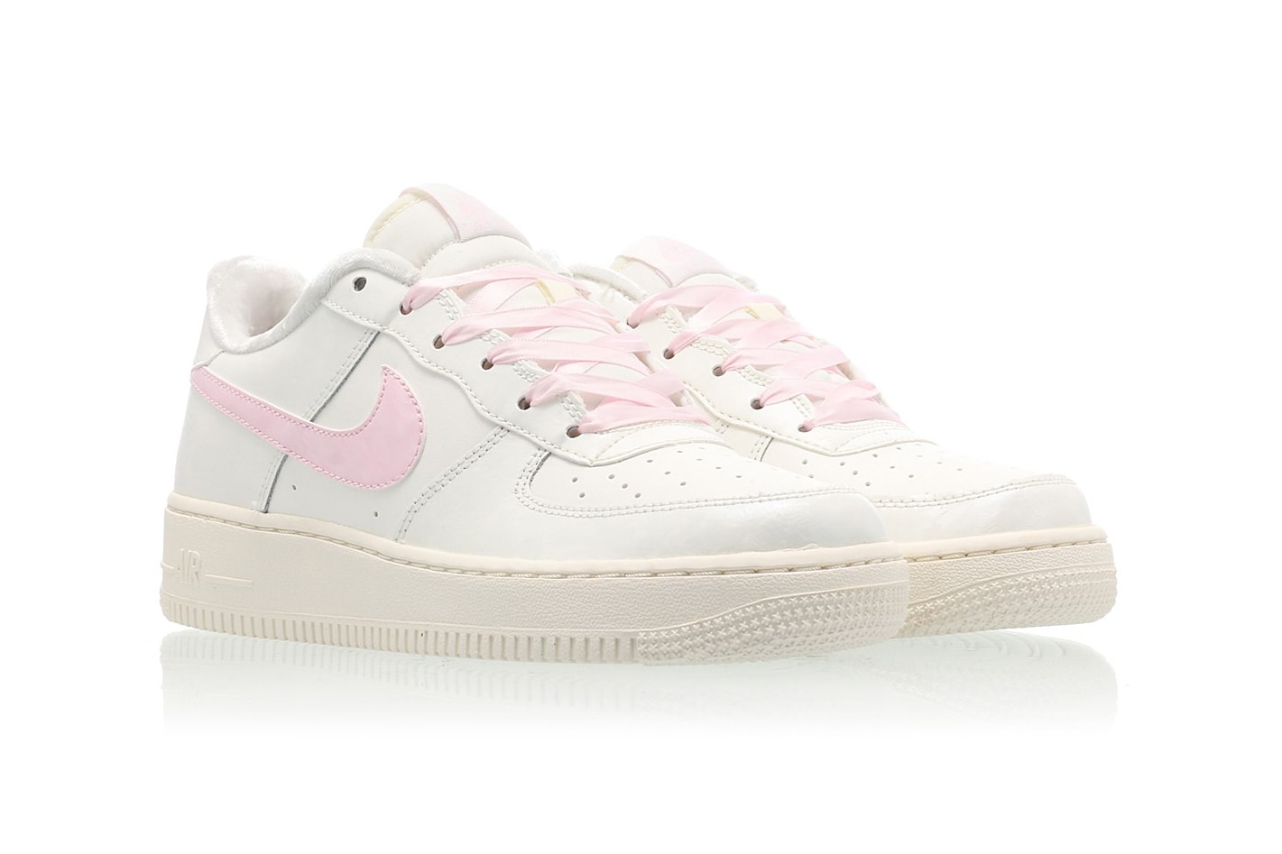 nike air force 1 womens millennial pastel arctic pink swoosh ribbon white off-white furry fuzzy fur-lined sneakers