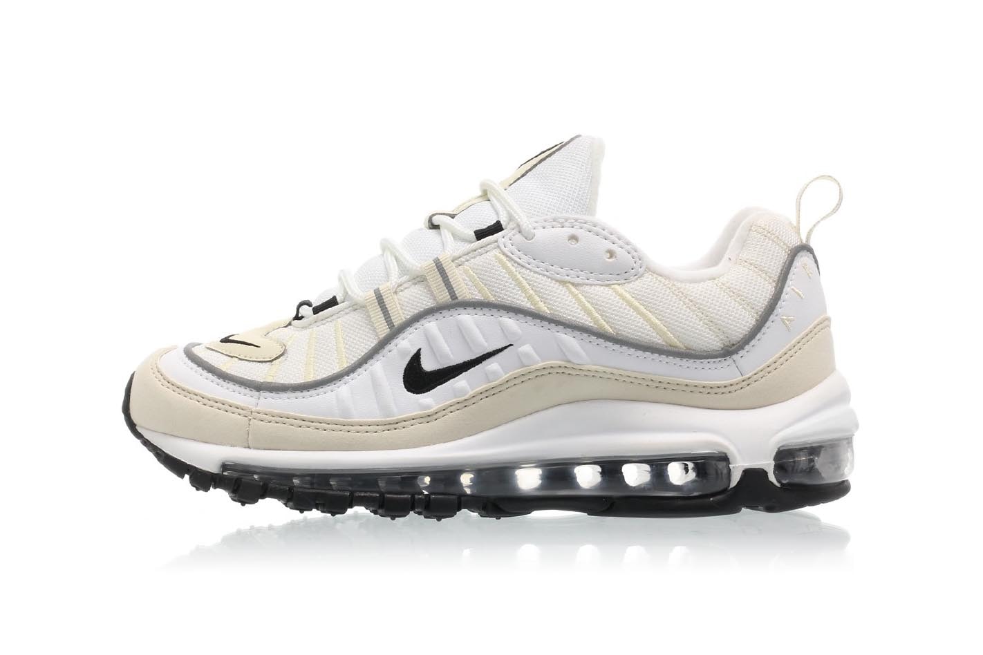 nike womens air max 98 white black fossil reflect silver cream off-white yellow beige minimal retro sneakers where to buy