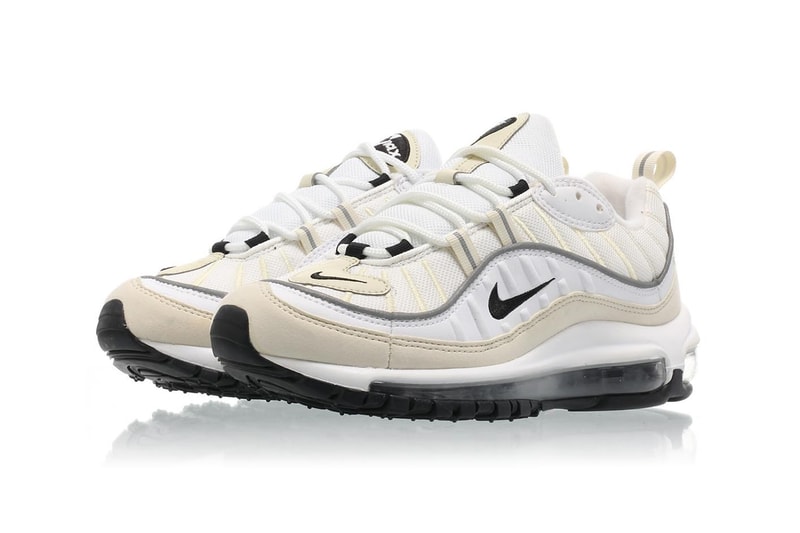 nike womens air max 98 white black fossil reflect silver cream off-white yellow beige minimal retro sneakers where to buy