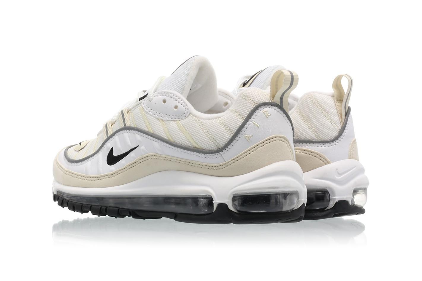 nike womens air max 98 white black fossil reflect silver cream off-white yellow beige minimal retro sneakers where to buy