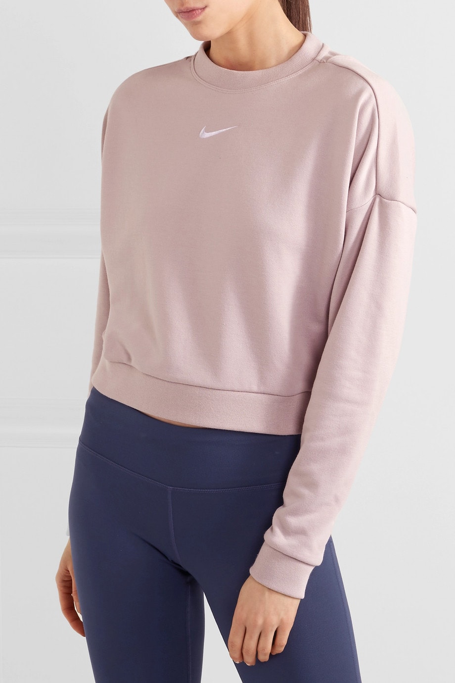 Nike womens pastel pale light pink sweatshirt swoosh logo cutout where to buy minimal