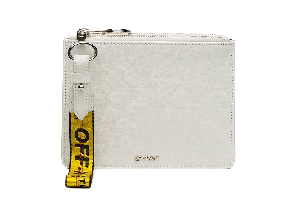 Off-White off white black white Double Flat leather Pouch industrial strap wrist wristlet where to buy