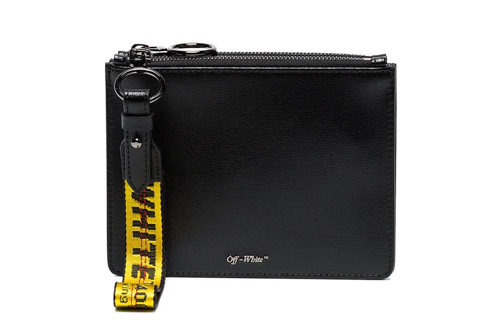 Off-White off white black white Double Flat leather Pouch industrial strap wrist wristlet where to buy