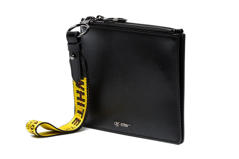 Off-White off white black white Double Flat leather Pouch industrial strap wrist wristlet where to buy
