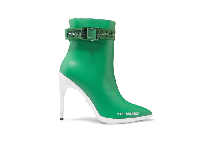 Off-White™'s "FOR WALKING" Ankle Boots Go Green