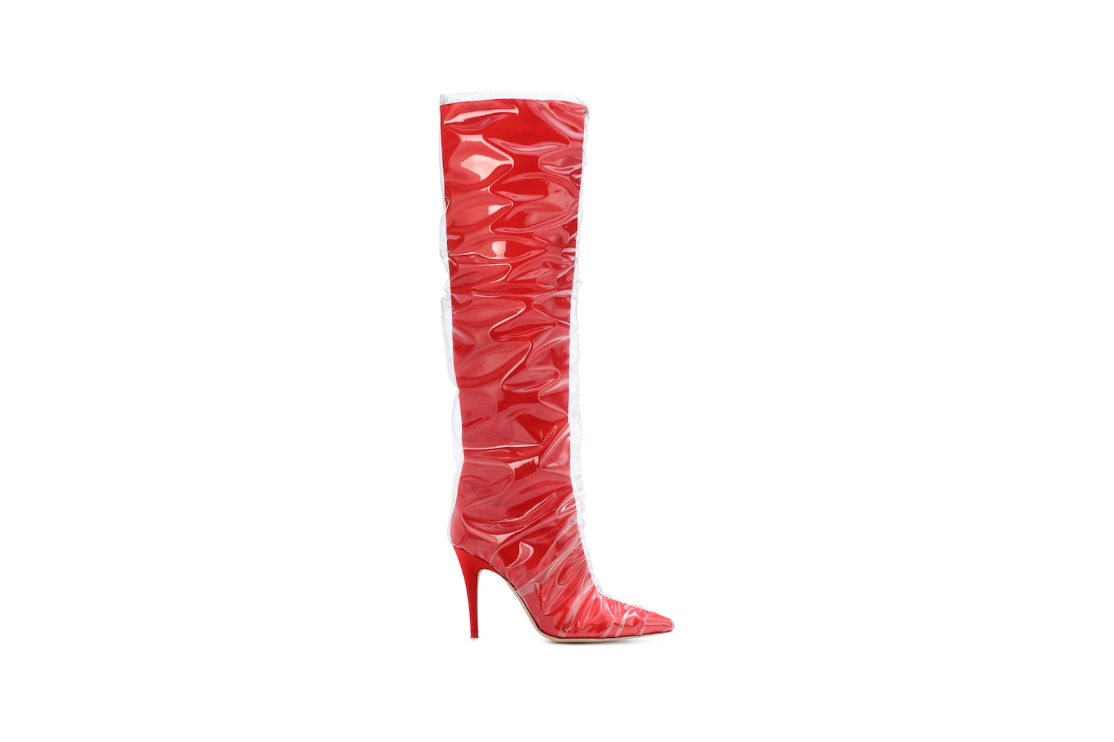 Jimmy Choo x Off-White Elisabeth 100 Satin Boots Red Transparent
