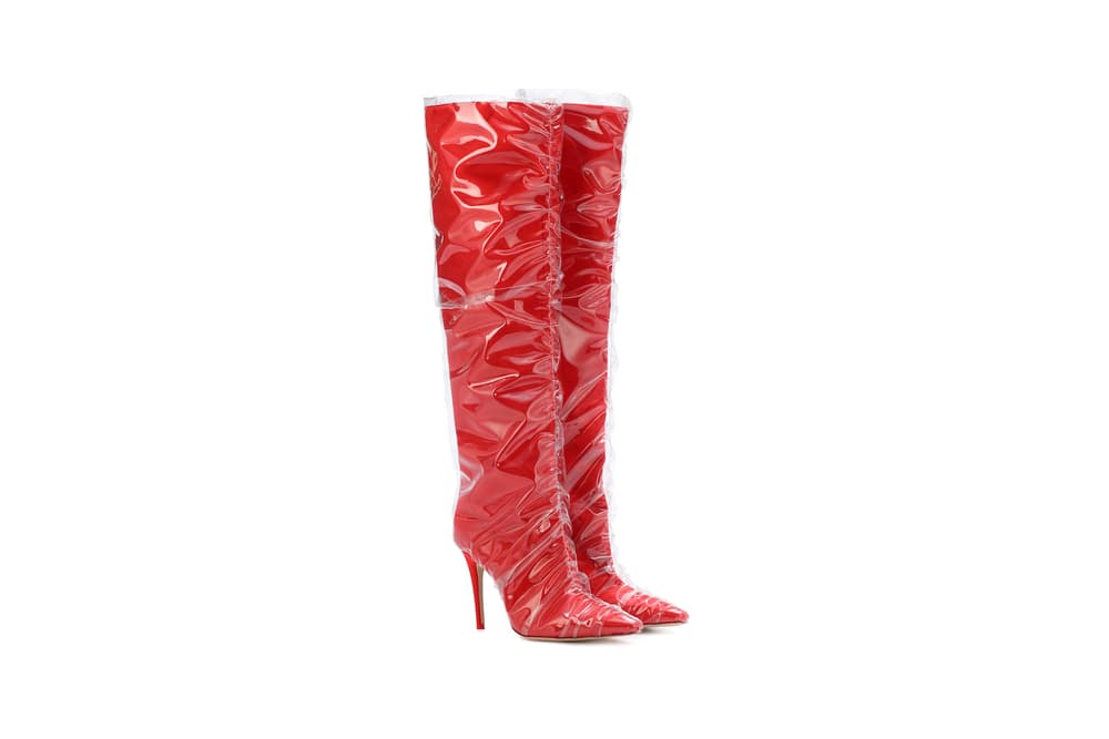 Jimmy Choo x Off-White Elisabeth 100 Satin Boots Red Transparent