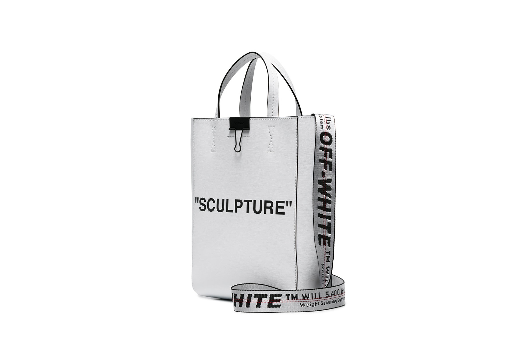 Off-White™ Sculpture Tote Bag White Colorway Industrial Strap Leather Bag Virgil Abloh