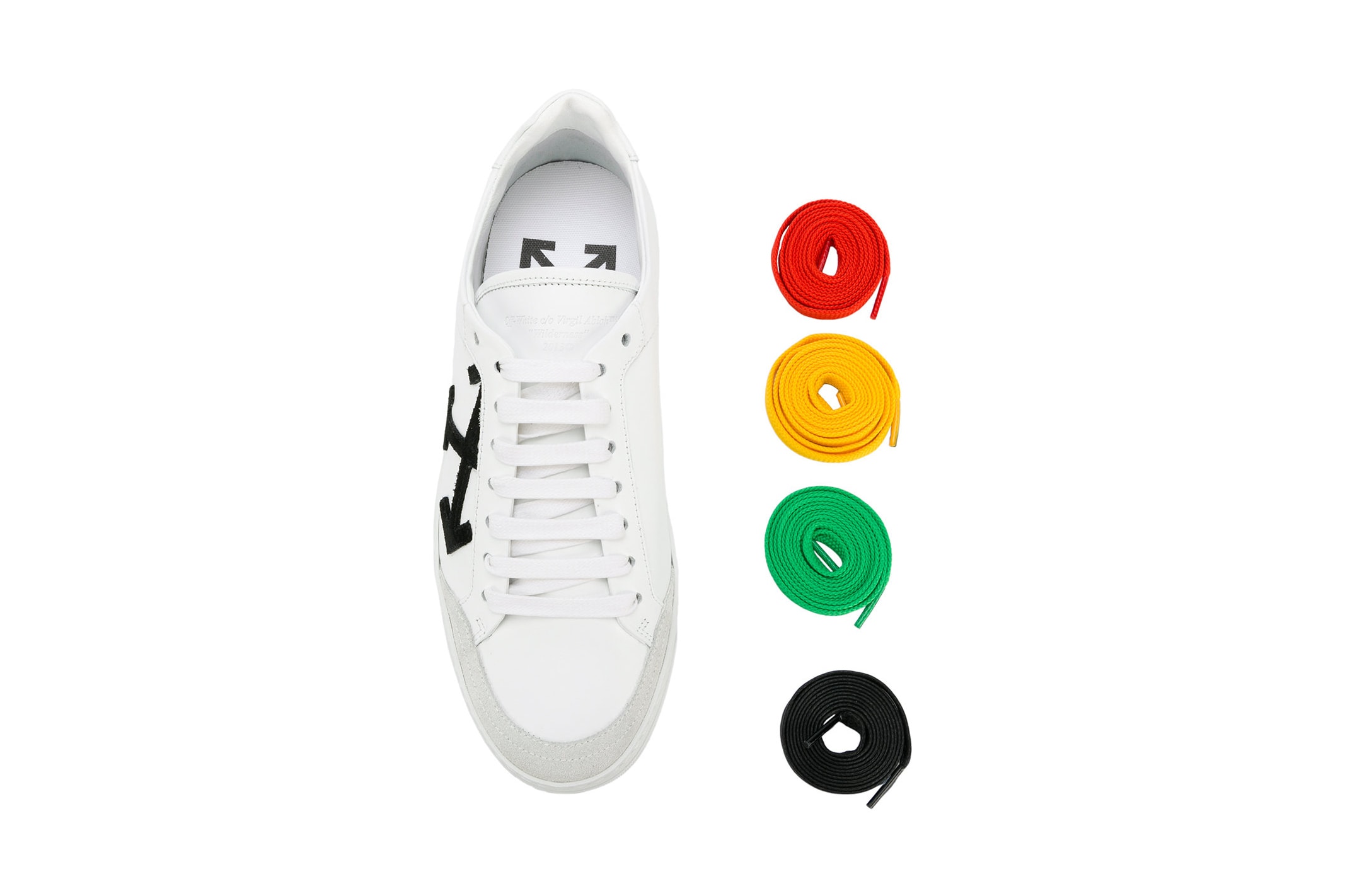 Off-White™ Minimal White Sneakers with Laces Virgil Abloh X Print Pattern Red Yellow Green Black Laces