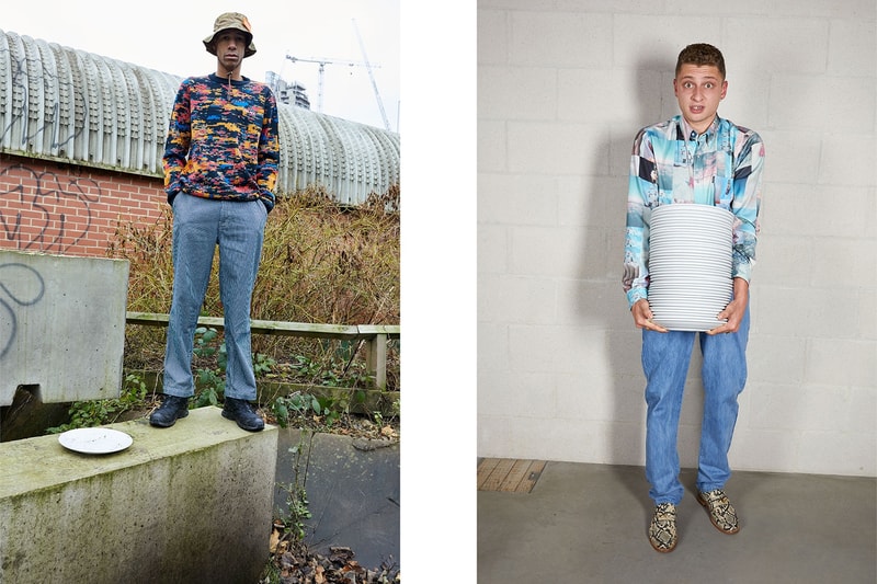 Palace Skateboards Spring 2018 Collection Lookbook Juergen Teller Patterned Sweater Camo Hat Collared Shirt Snakeskin Loafers