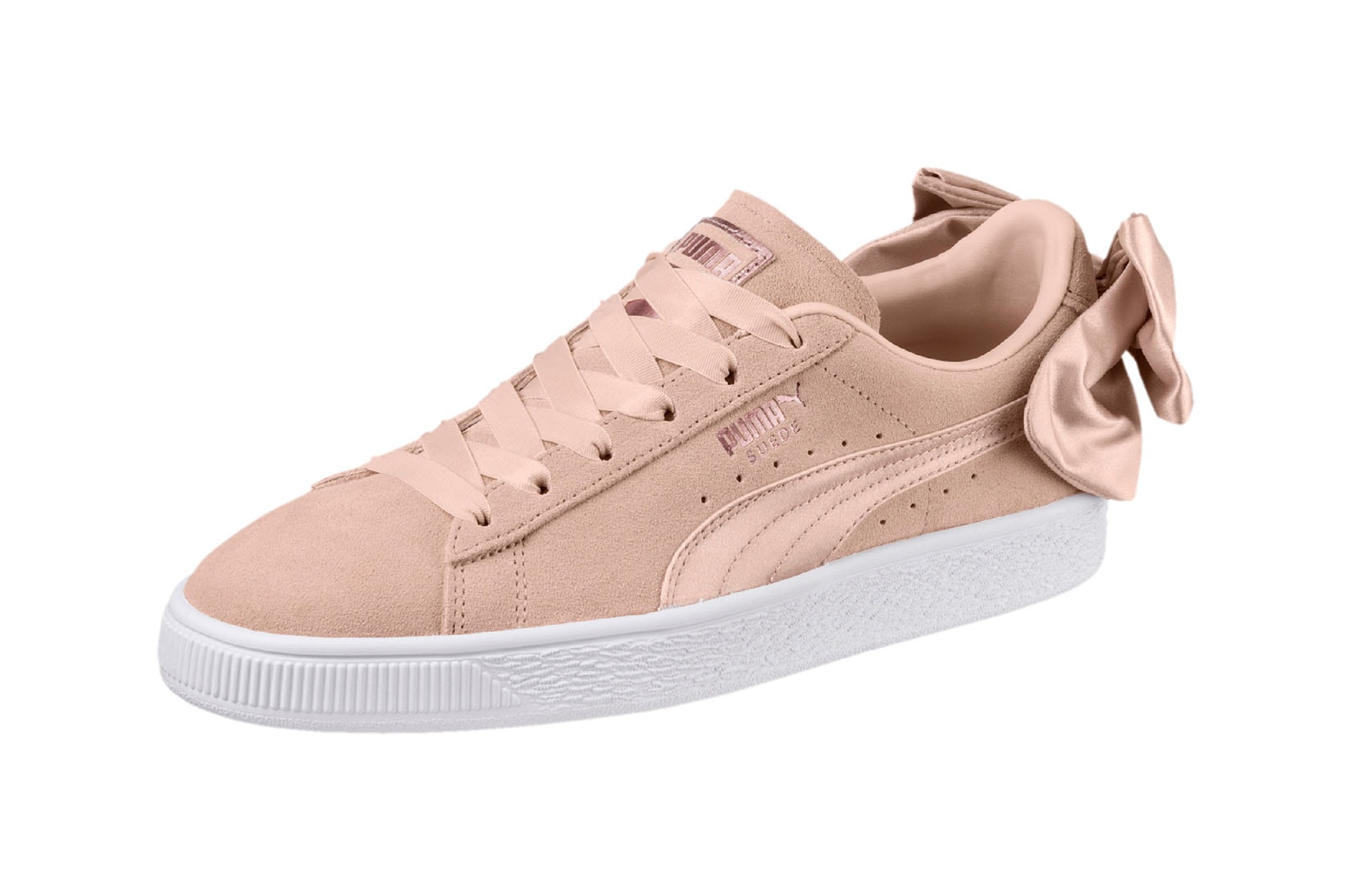 PUMA womens suede bow sneaker pastel pink rose gold satin where to buy
