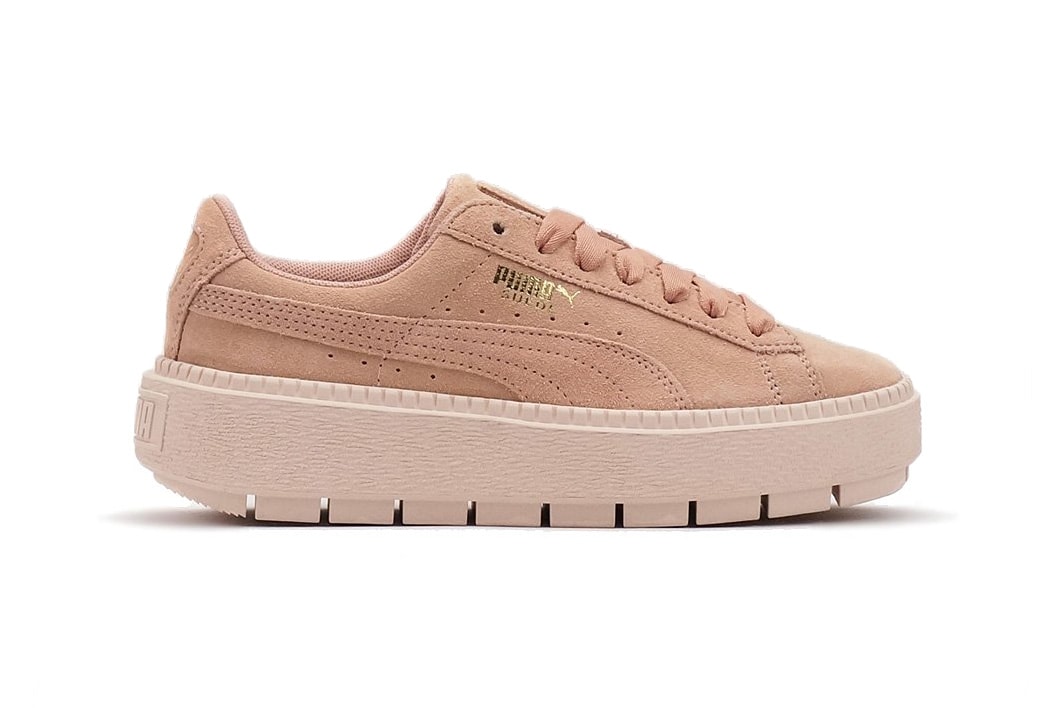 PUMA suede platform trace sneaker pastel peach beige pearl pink womens where to buy chunky cleated sole