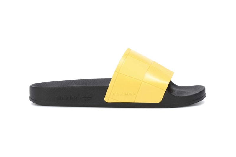 adidas originals raf simons adilette slides slip on sandals metallic grey yellow where to buy mytheresa.com