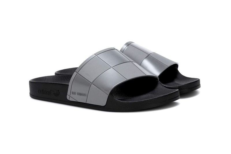adidas originals raf simons adilette slides slip on sandals metallic grey yellow where to buy mytheresa.com