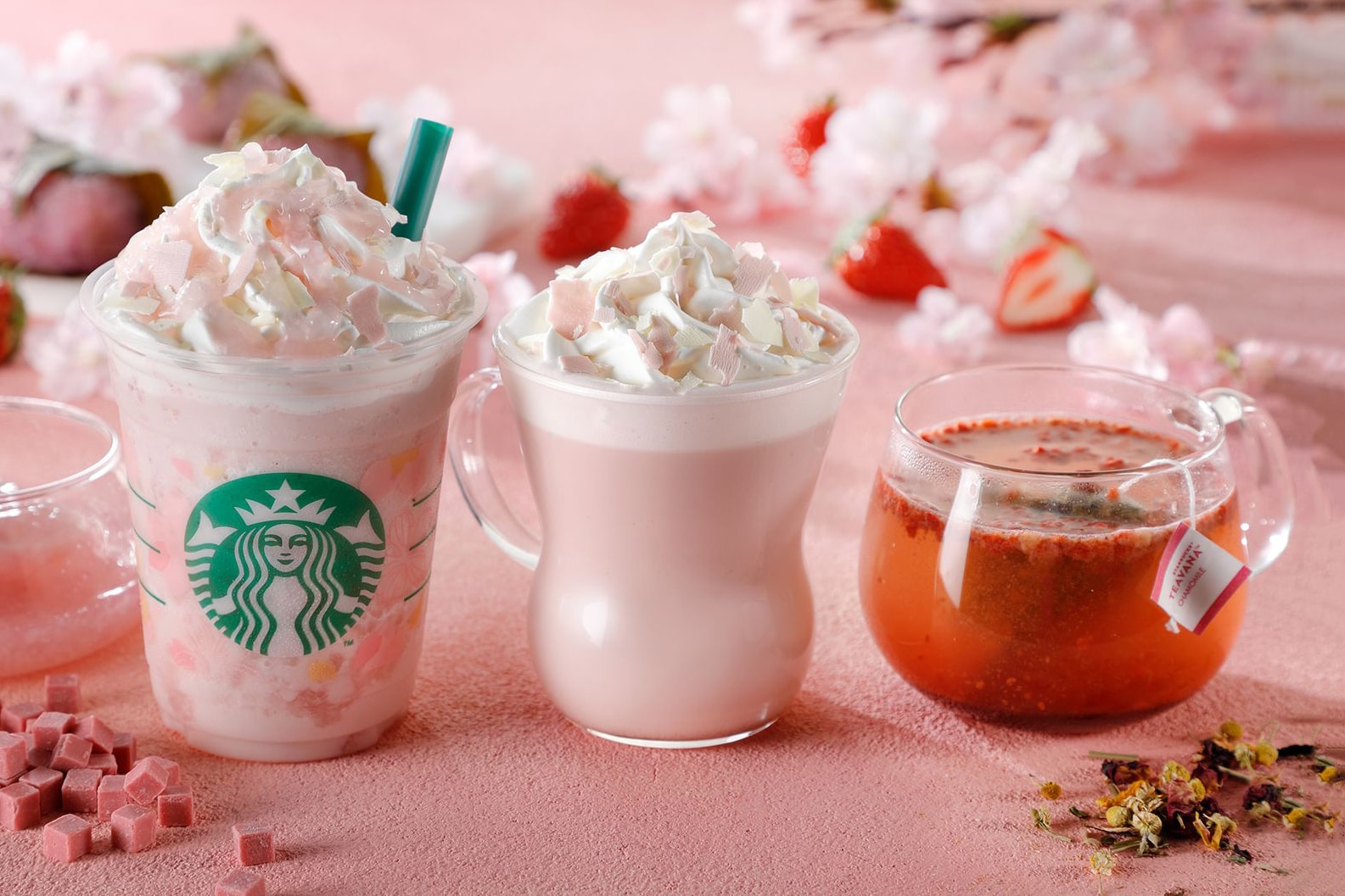 Starbucks Japan Sakura Strawberry Pink Milk Latte Tea Pink Mochi Frappuccino