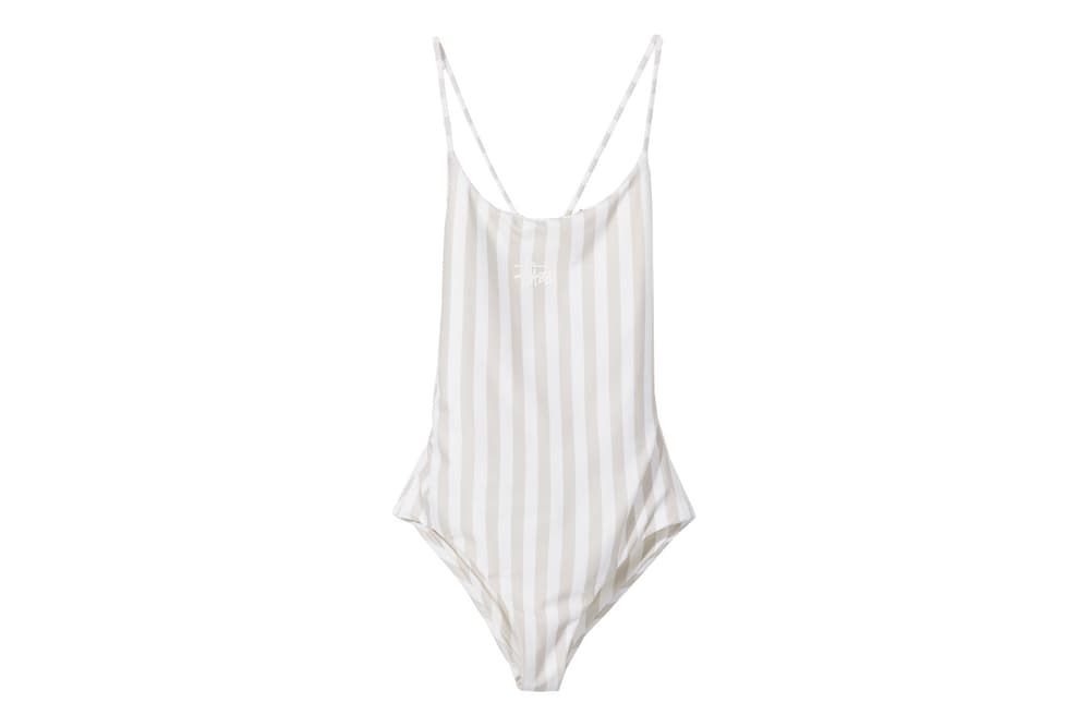 Stussy Women Carter Stripe One Piece Swimsuit Off White Cross Back
