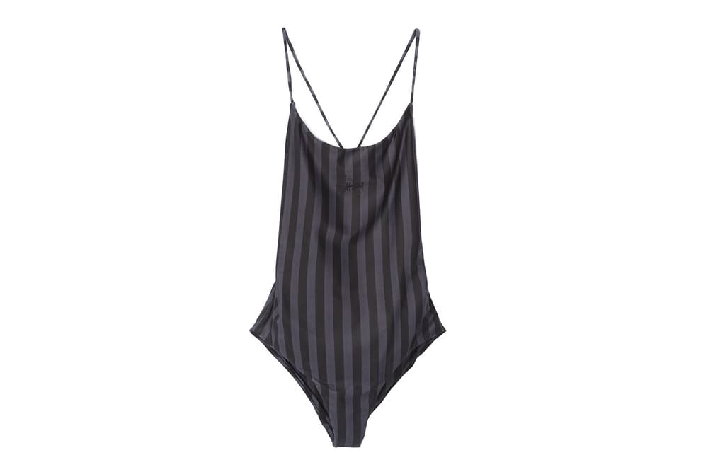 Stussy Women Carter Stripe One Piece Swimsuit Black Cross Back Straps