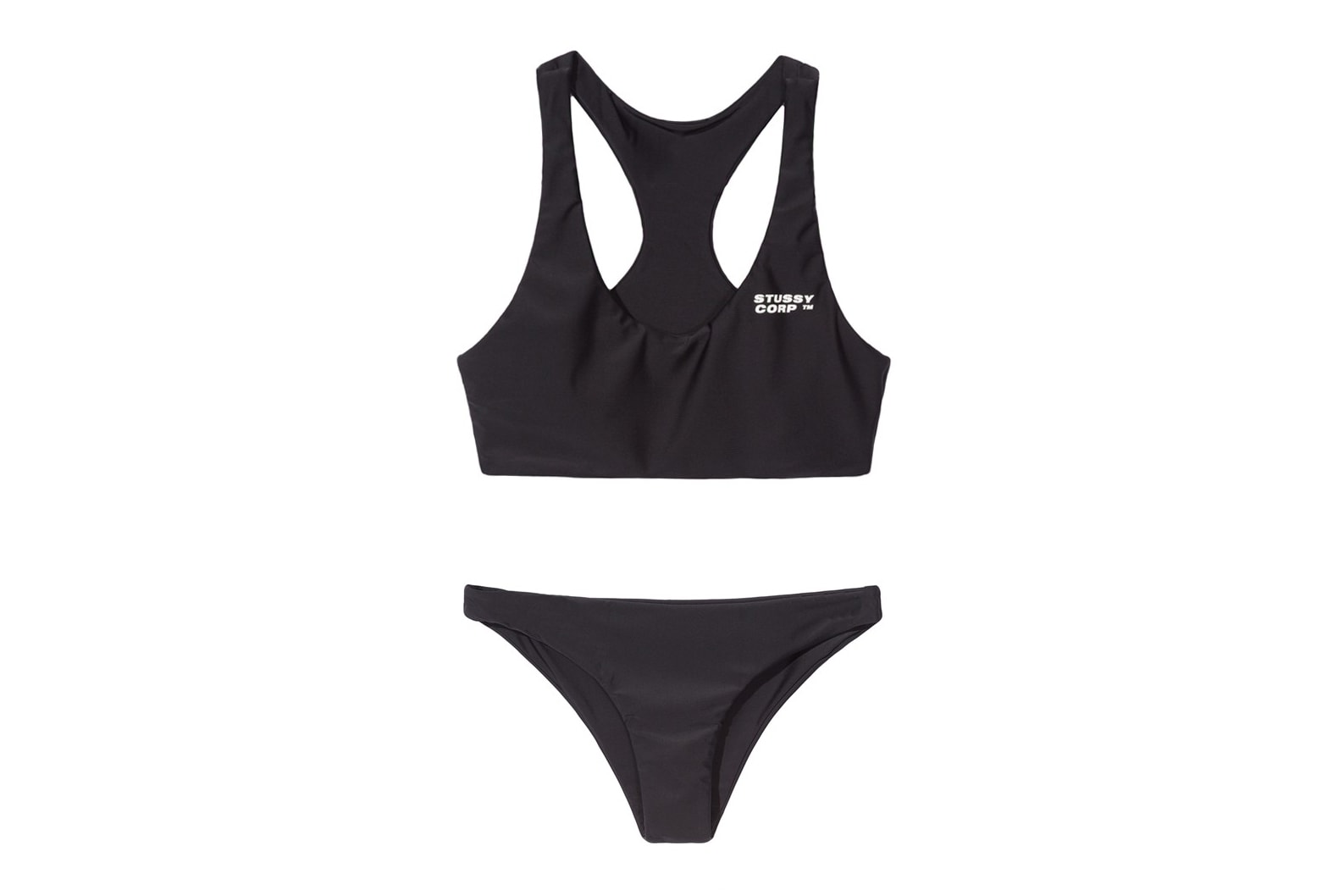 Stussy Women Ari Two Piece Swimsuit Bathing Suit Black Logo