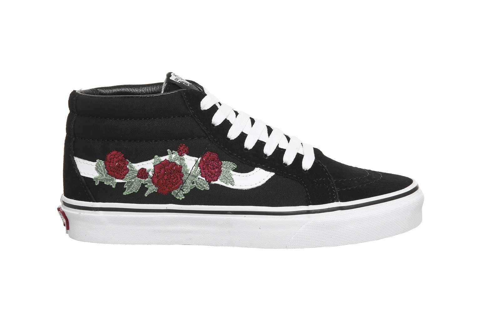 Vans sk8-mid black white rose thorns floral embroidery mens womens unisex where to buy