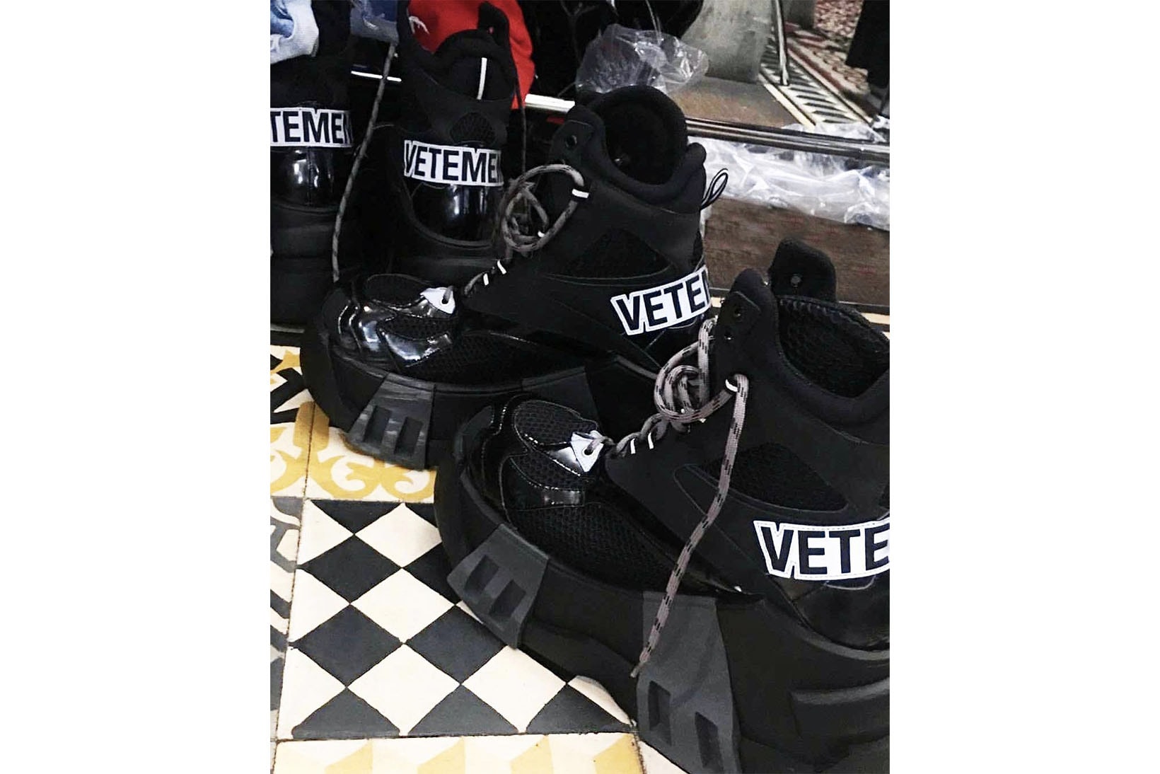VETEMENTS 2018 swear london collab collaboration chunky bulky rave dad sneakers 90s release info