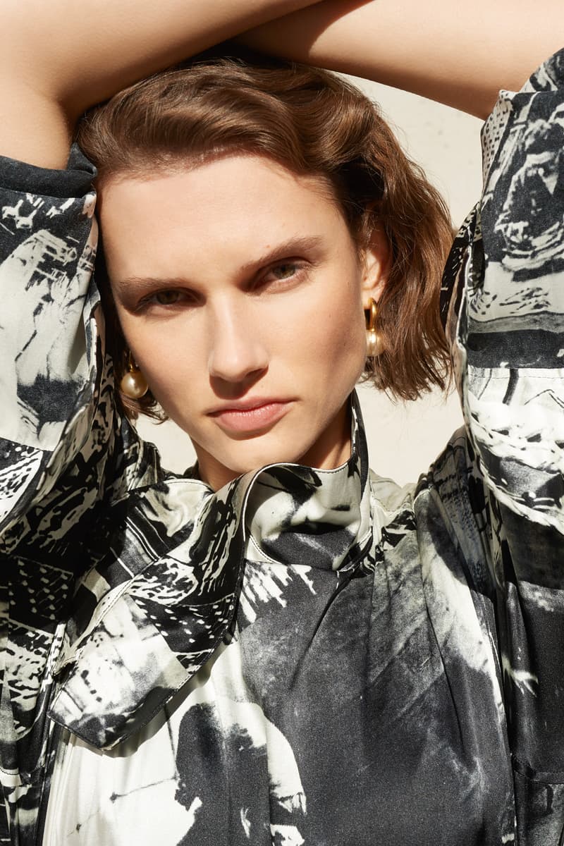 Celine E-Commerce Launch 24 Sevres Silk Patterned Shirt Earrings Off-White Black Gold