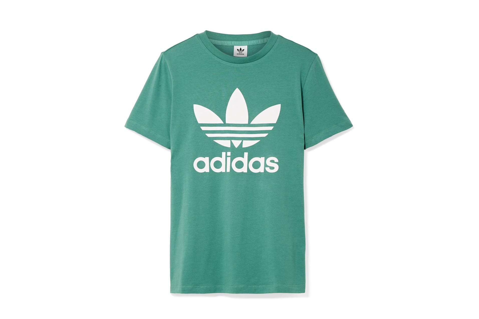 white adidas t shirt with green logo