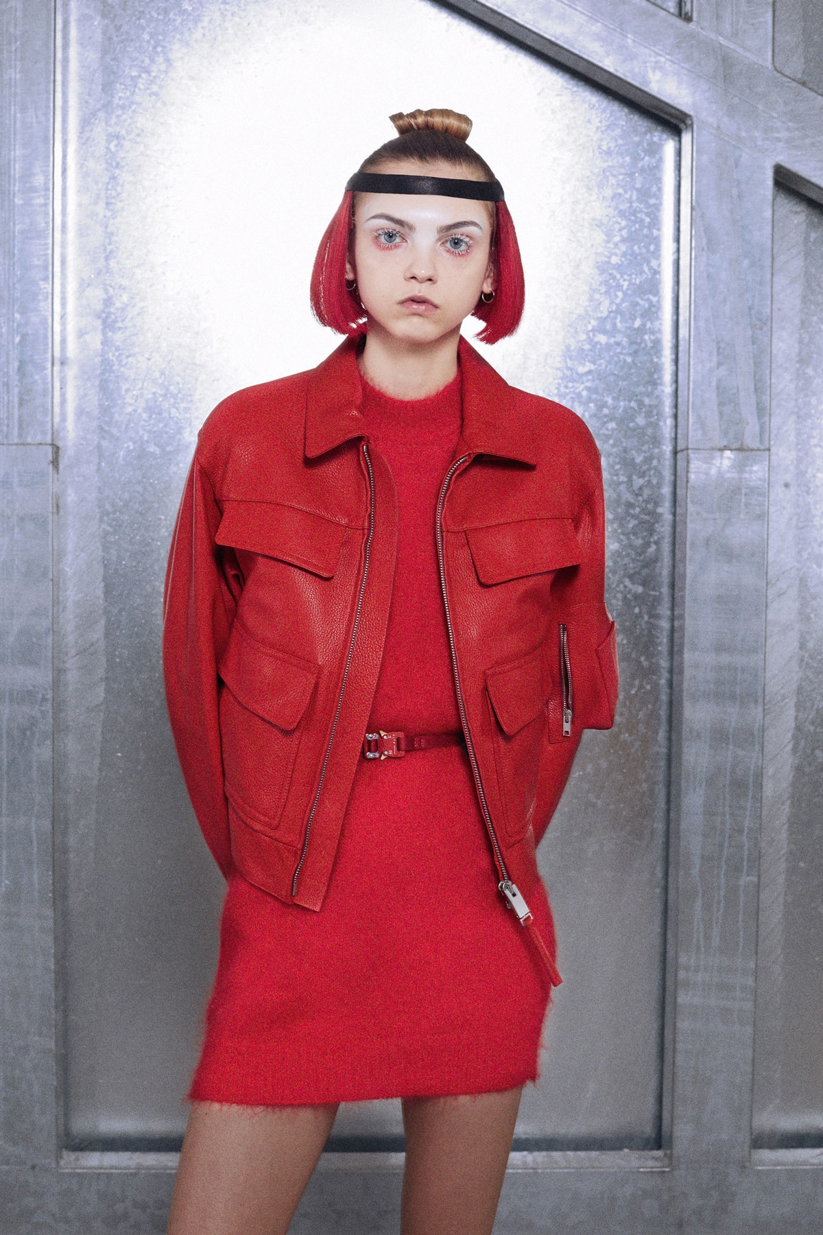 ALYX Fall 2018 Collection Sweater Dress Belt Leather Jacket Red