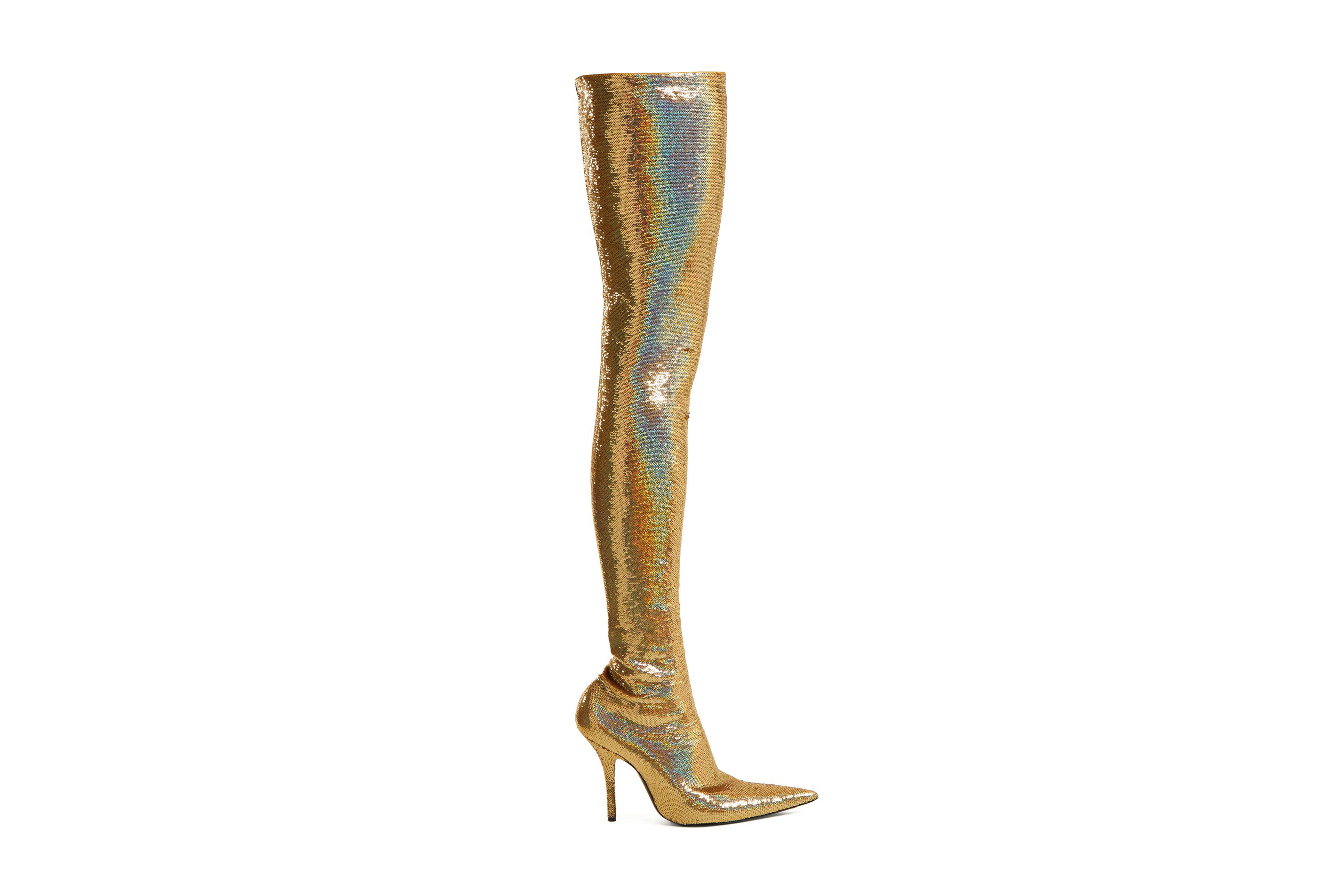 Balenciaga Gold Sequin Over-Knee Knife Boots Glitter Fashion Statement