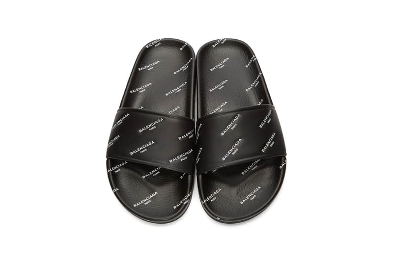 Balenciaga All Over Logo Piscine Slides Black