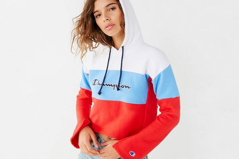 red and white champion hoodie