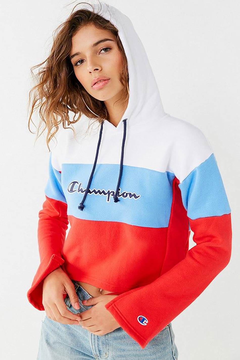 champion blue and white hoodie