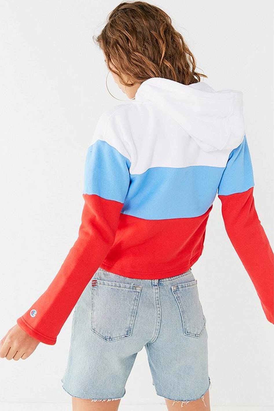 Champion Cropped Bell-Sleeve Hoodie Red Blue White