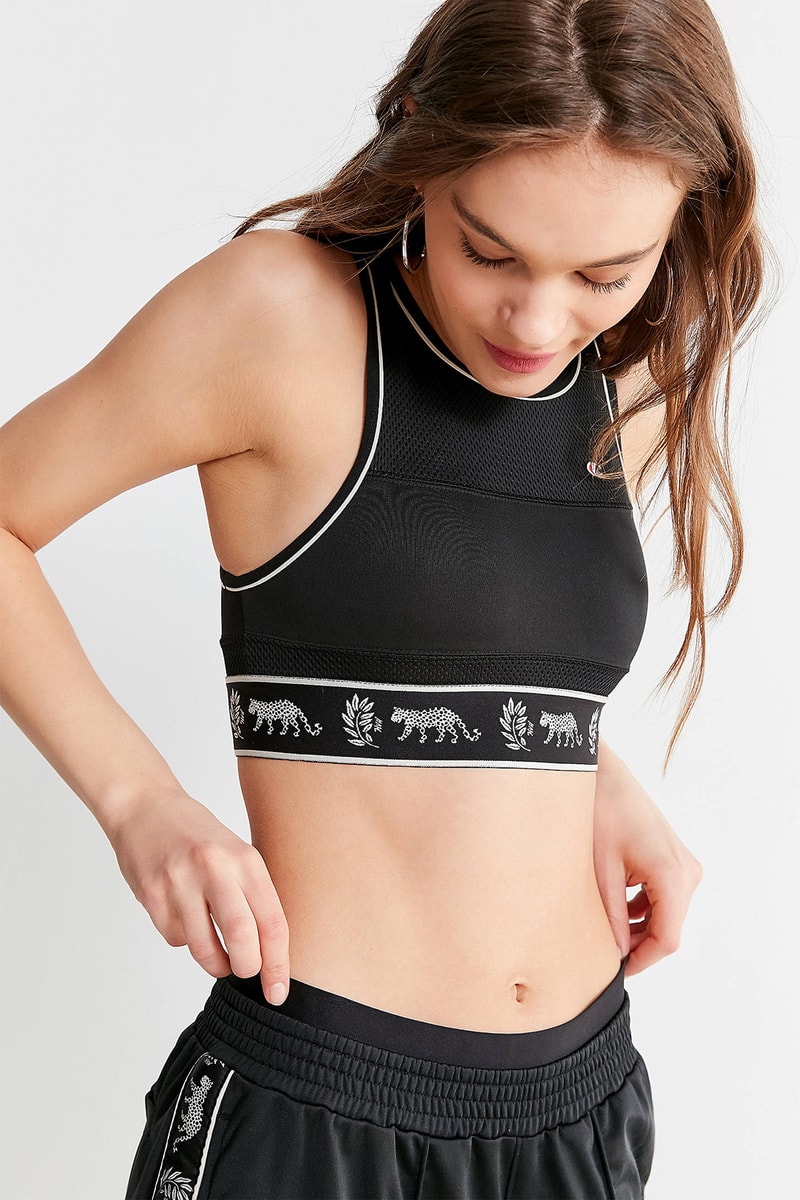 HVN x Champion Graphic Leopard Black Crop Top Sporty Cropped Bra Logo Urban Outfitters