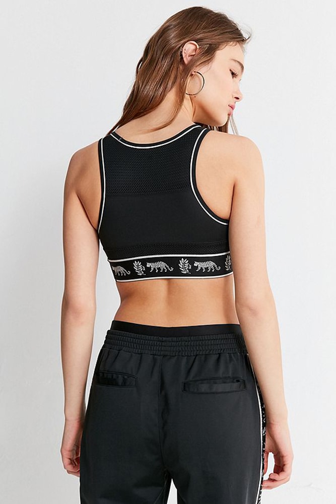 HVN x Champion Graphic Leopard Black Crop Top Sporty Cropped Bra Logo Urban Outfitters
