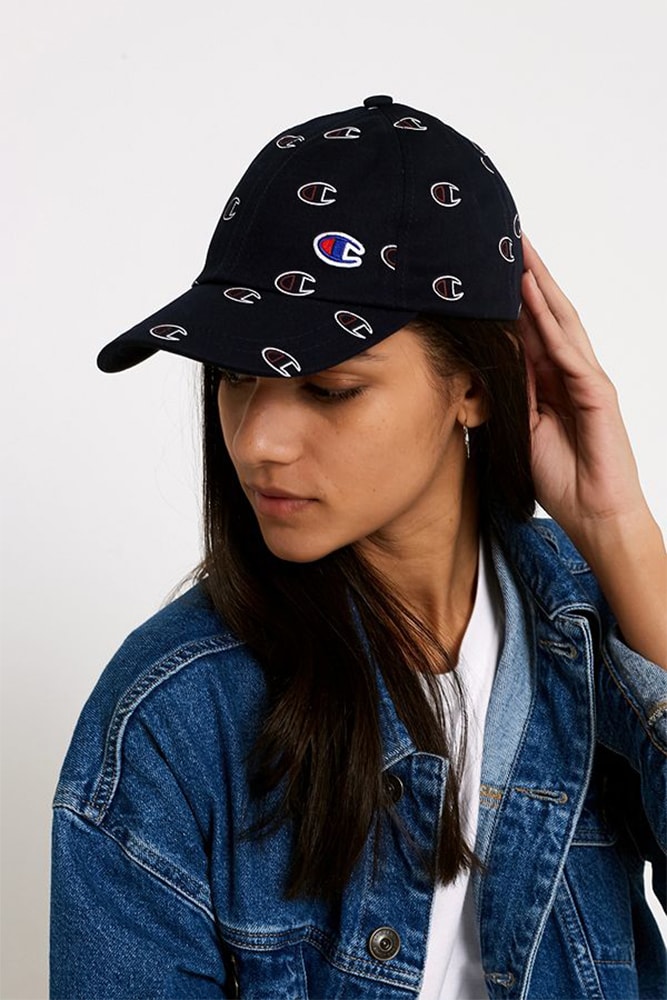Champion baseball cap logo print all over repeat pattern womens mens unisex hats urban outfitters