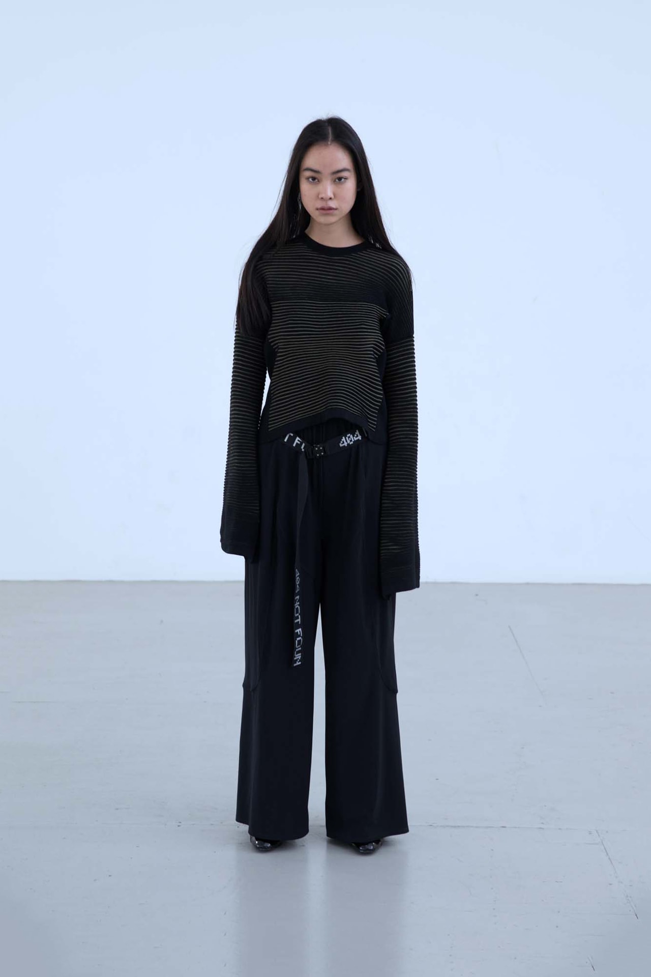 Charli Cohen Fall/Winter 2018 Collection Lookbook Longsleeved Shirt Pants Black