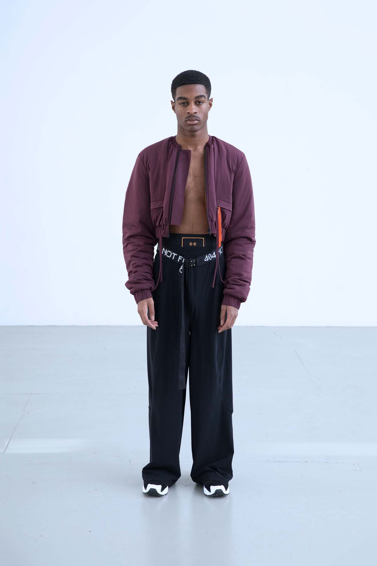 Charli Cohen Fall/Winter 2018 Collection Lookbook Bomber Jacket Pants Burgundy Black