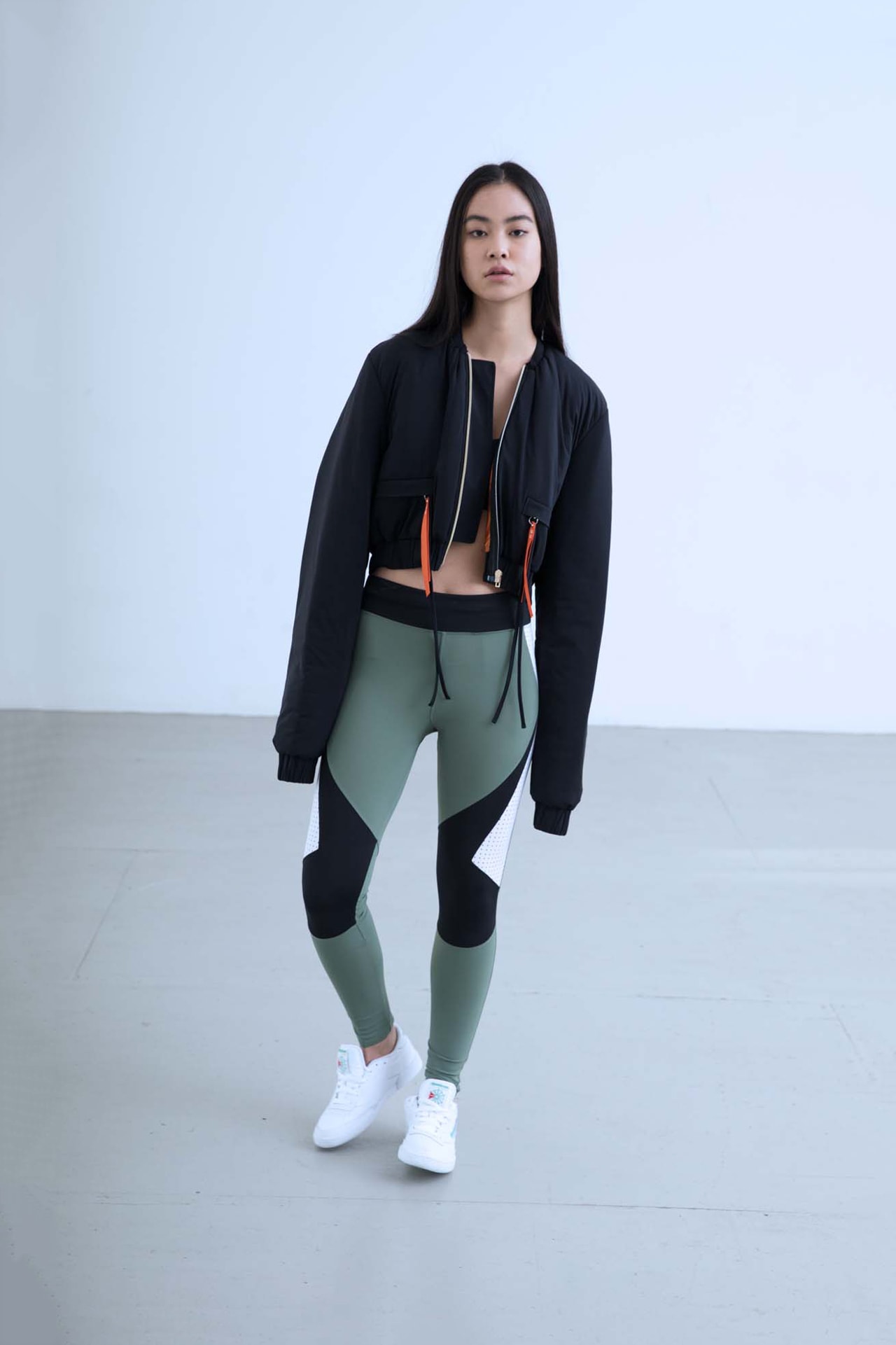 Charli Cohen Fall/Winter 2018 Collection Lookbook Bomber Jacket Leggings Black Grey
