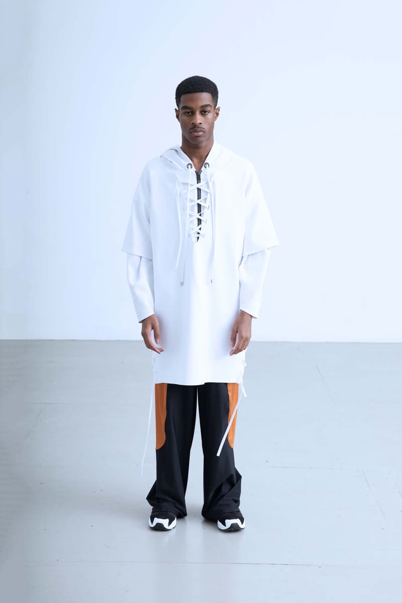 Charli Cohen Fall/Winter 2018 Collection Lookbook Longsleeved Shirt Pants White Black