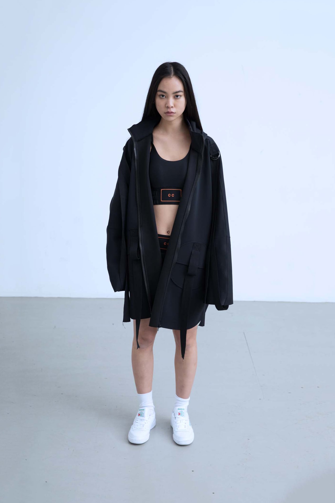 Charli Cohen Fall/Winter 2018 Collection Lookbook Jacket Bra Shorts Black
