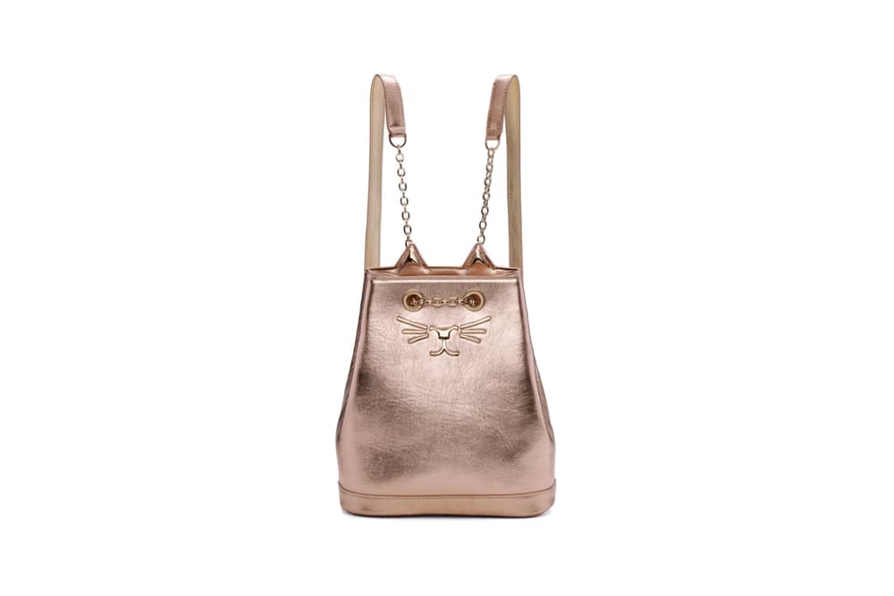 Charlotte Olympia Petit Feline Backpack Metallic Pink Rose
