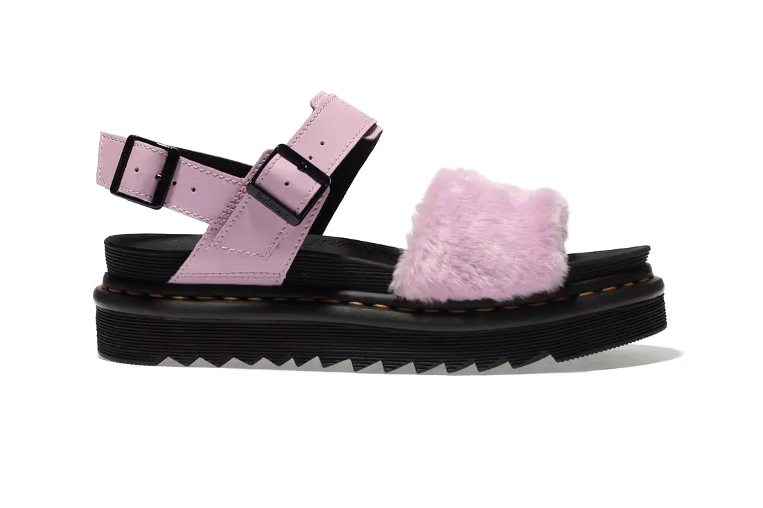 Dr. Martens Fluffy Millennial Pink Platform Sandals doc pastel fuzzy faux fur furry flatform where to buy