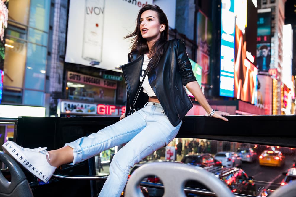 Emily Ratajkowski DKNY Spring Summer 2018 Campaign Moto Jacket Banson Sneaker Black