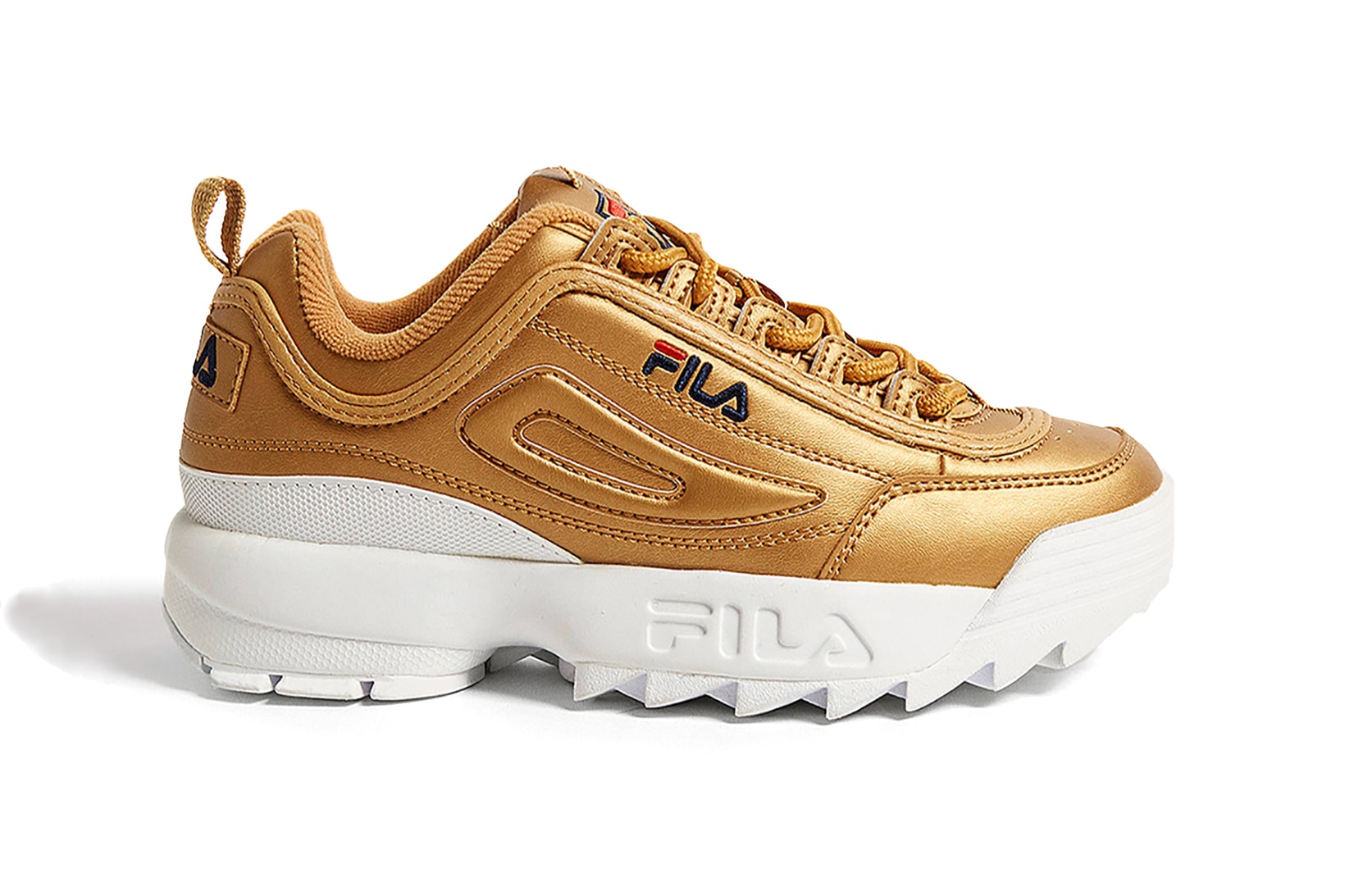 FILA disruptor 2 II metallic gold leather premium metal chunky bulky dad shoe sneakers womens where to buy urban outfitters