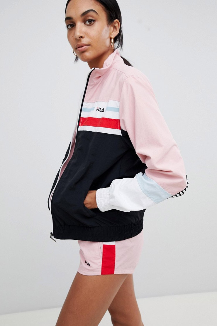 FILA pastel millennial pink logo retro track set jacket shorts co-ord colorblock asos where to buy '90s