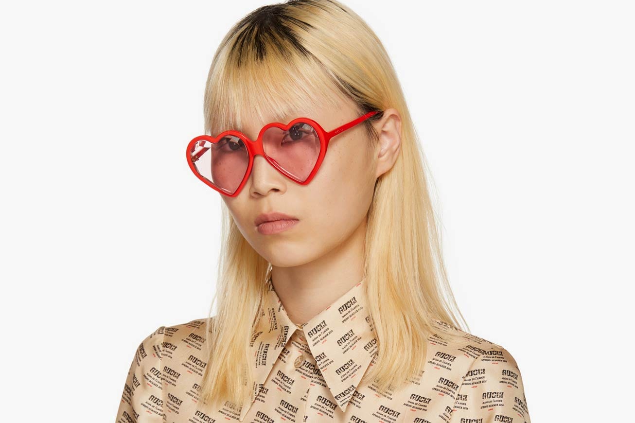 Buy Gucci's Heart Sunglasses in Red 