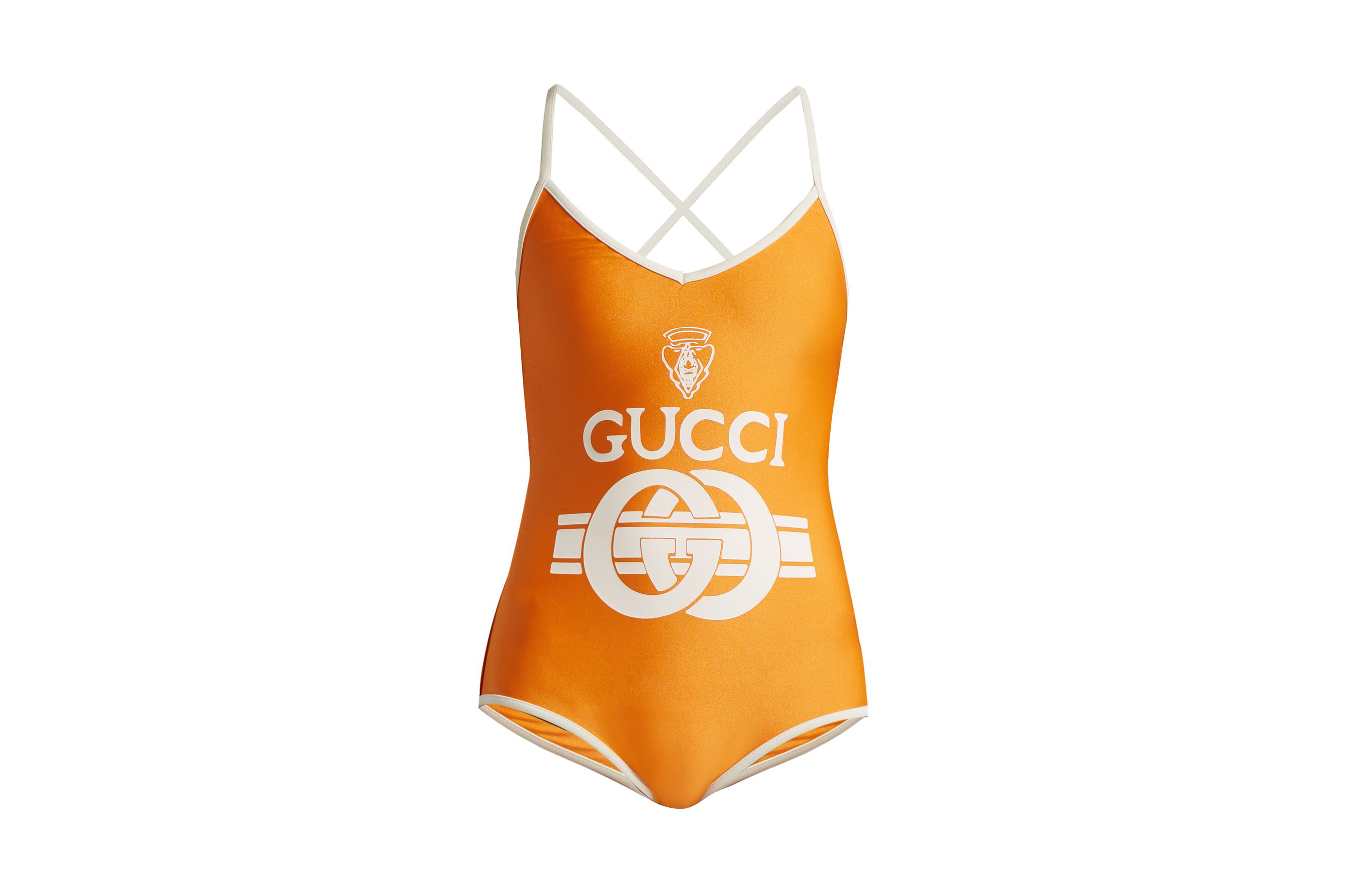 Gucci Orange/Yellow Retro Logo Bodysuit White Detail Swimsuit Shop Now Matchesfashion Alessandro Michele