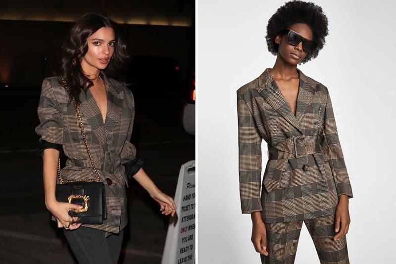 Emily Ratajkowski Zara Brown Plaid Blazer